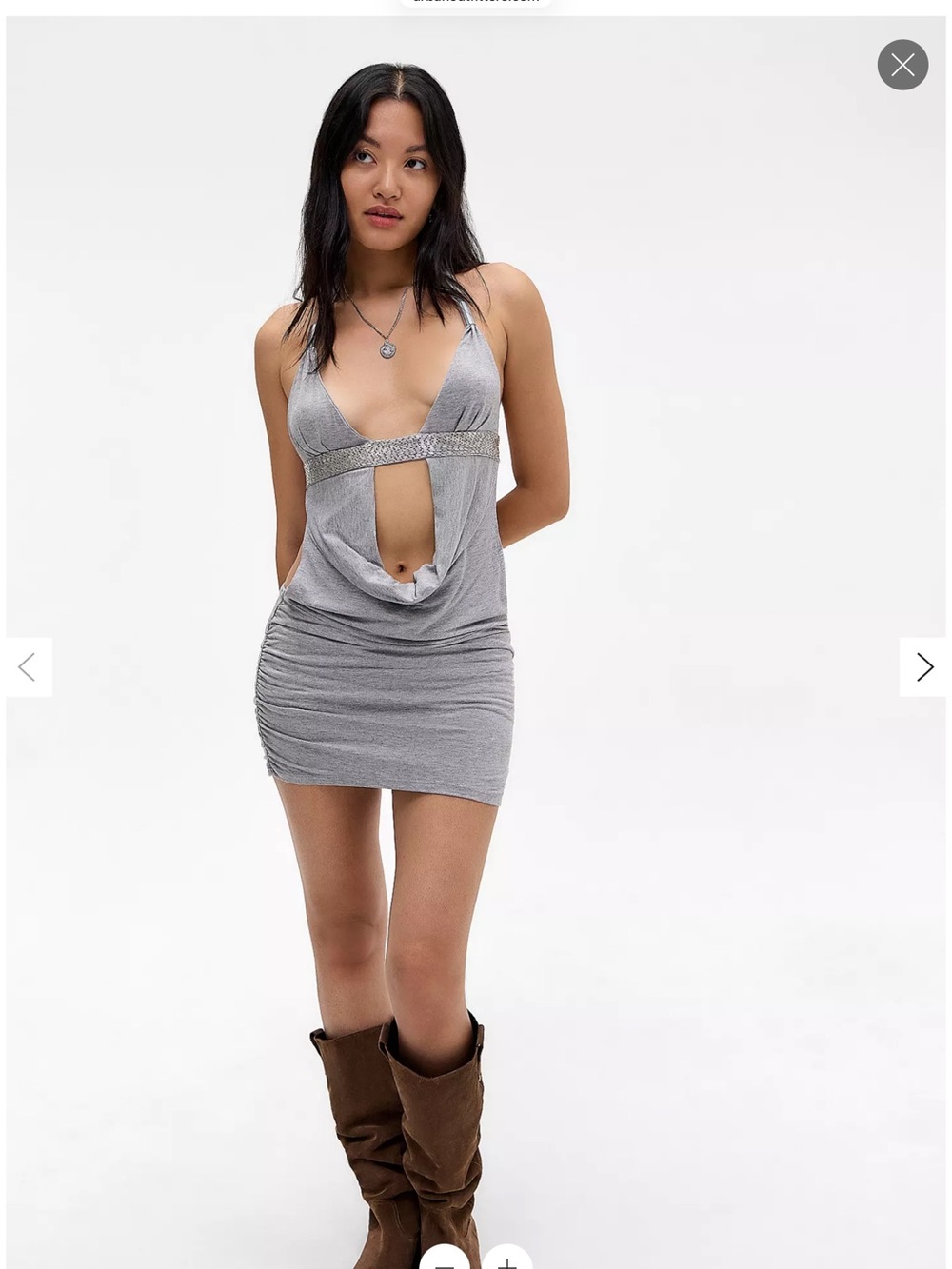Jaded London Silver Cowl Plunge Mini Dress with Cutout